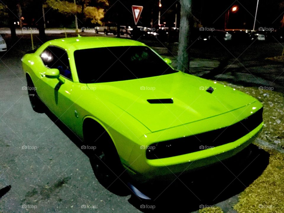 Lime green muscle car