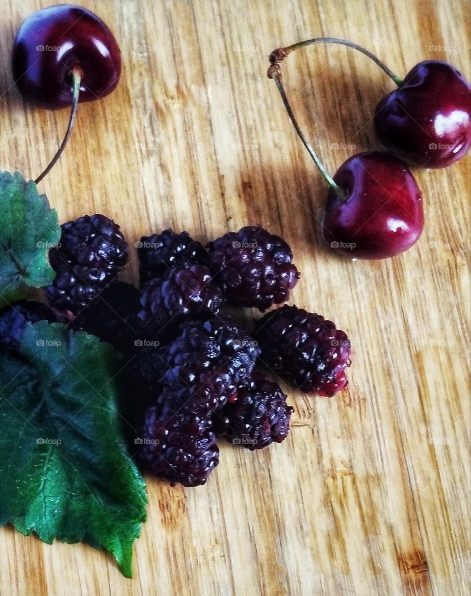 dark red colour of cherry and mulberry