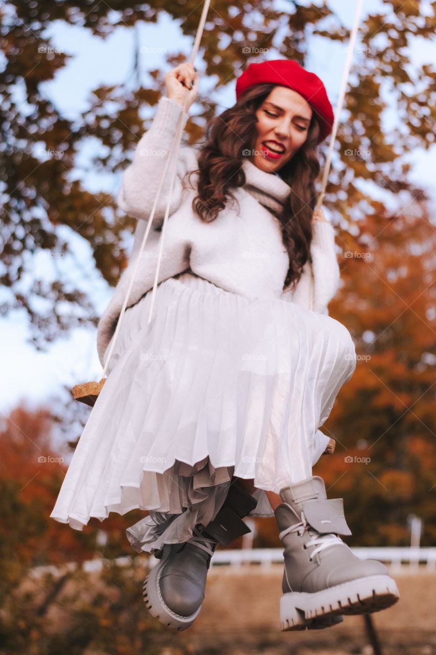 woman having fun on a swing