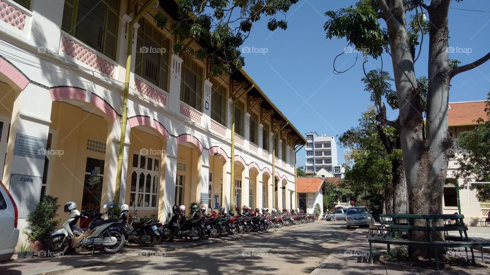 Preap Sisowat High school: Phnom Penh Cambodia. 100 years of history. French achitechture in Cambodia