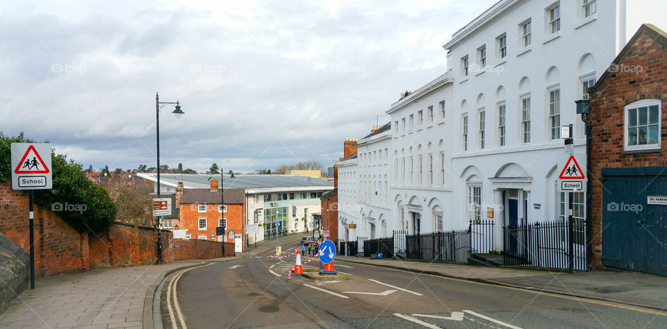 School crossing on a street in Shrewsbury, Shropshire, England
