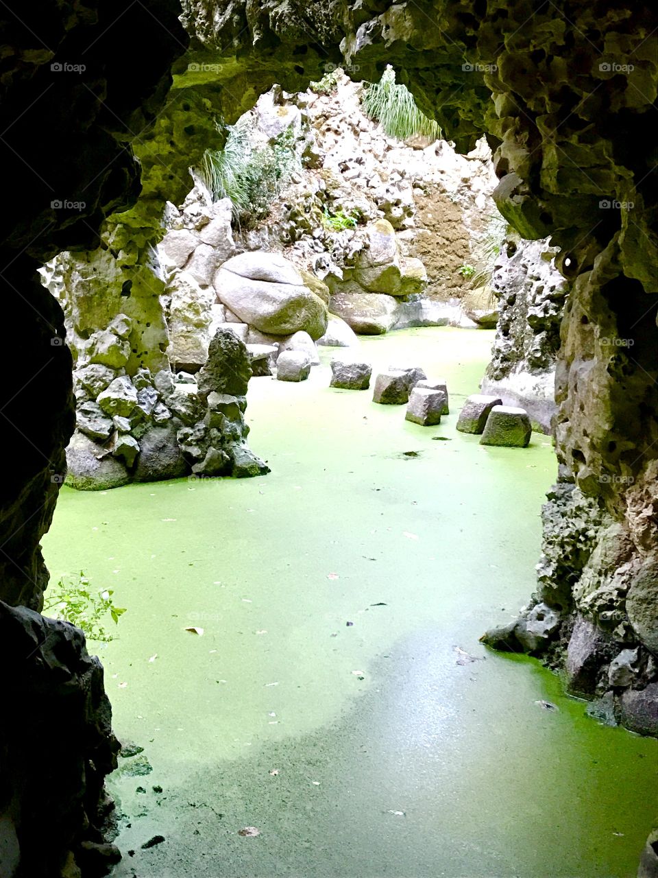Pond in a cave in Sintra palace garden