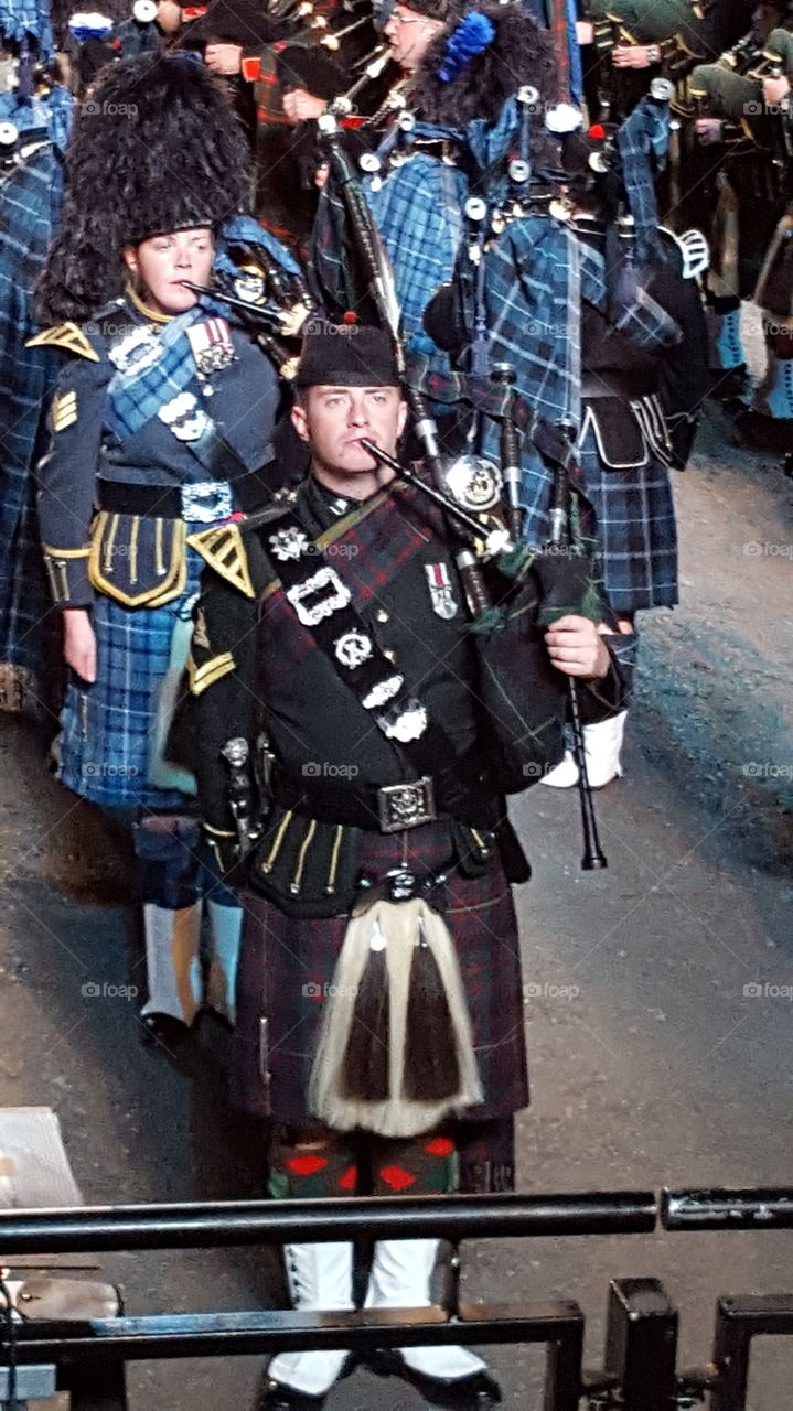 the Scottish. Scottish bagpiper at the Royal Military Tattoo