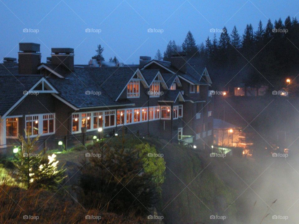 Snoqualmie Falls and Lodge at night