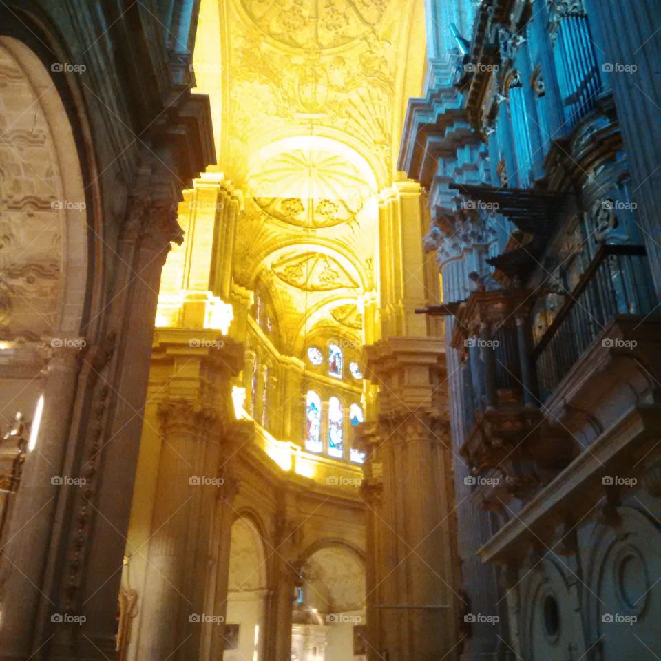 looking up inside the Cathedral, Málaga, Spain