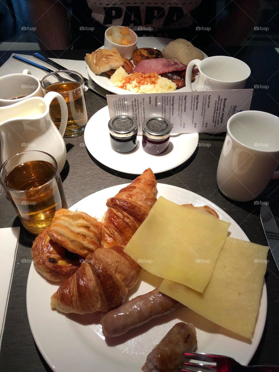 Breakfast with croissant and cheese