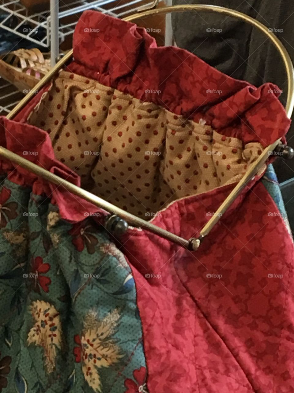 Vintage patch cloth purse with brass handles