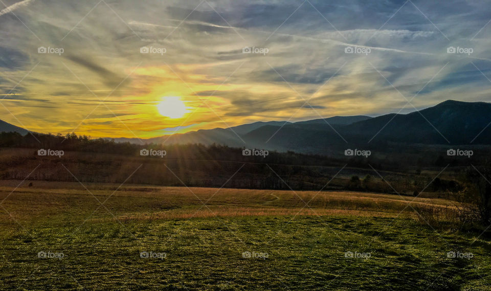 Sunrise in Cades Cove in the Great Smoky Mountains of Tennessee