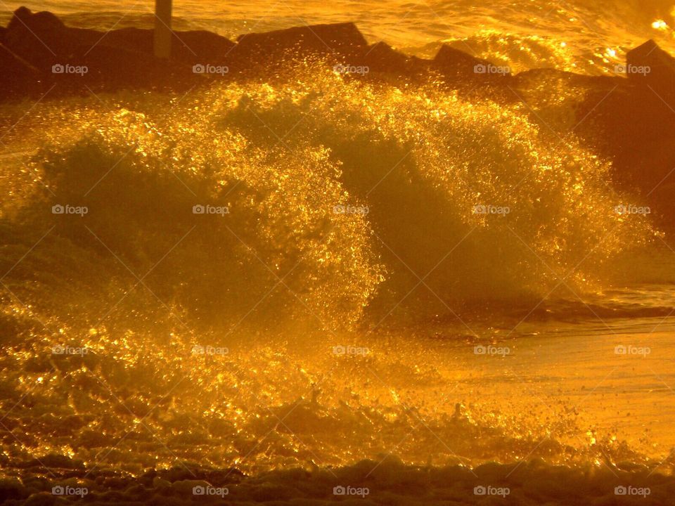 Sunset Shore Break Water in Motion