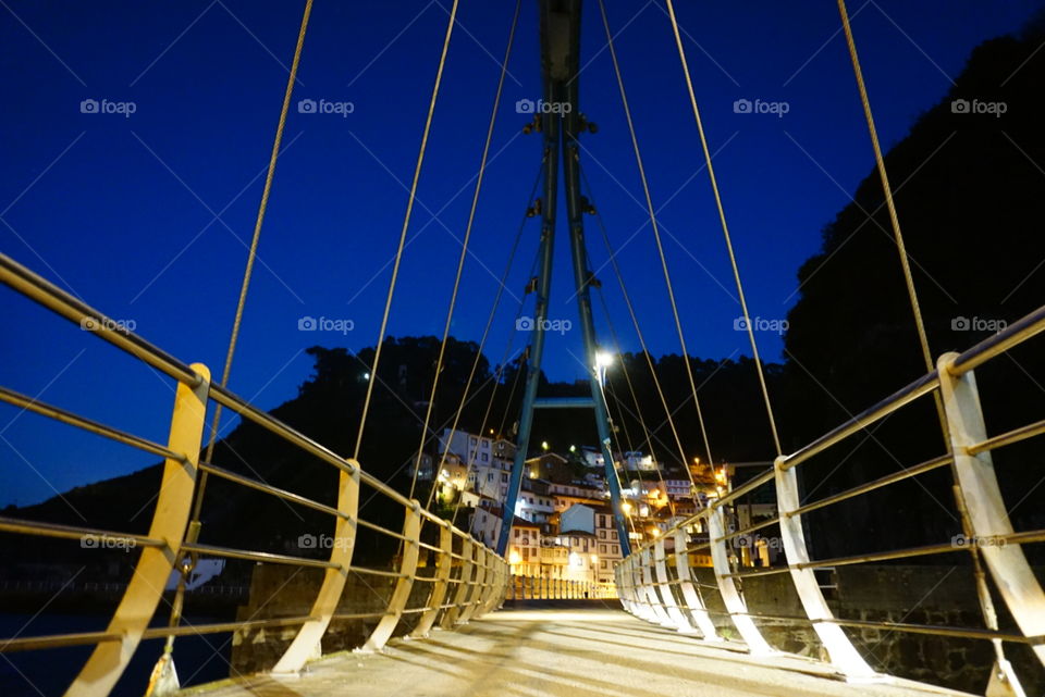 Bridge#town#view#night#sky#lights#mountains