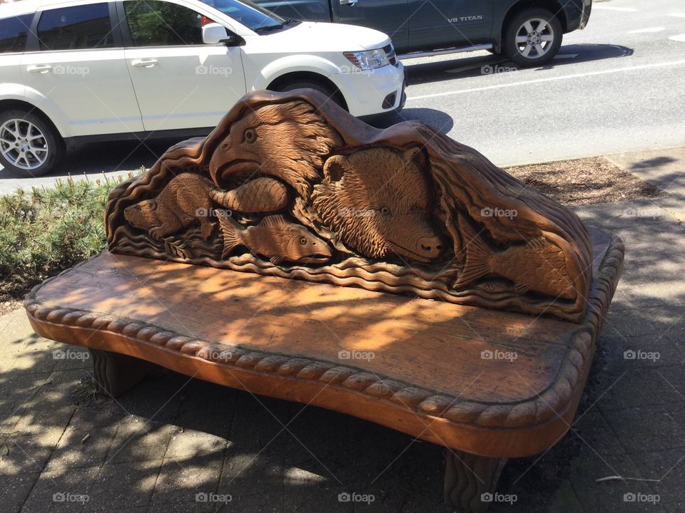 Artistically Designed Street Bench in the Historical Downtown Abbotsford, British Columbia, Canada 