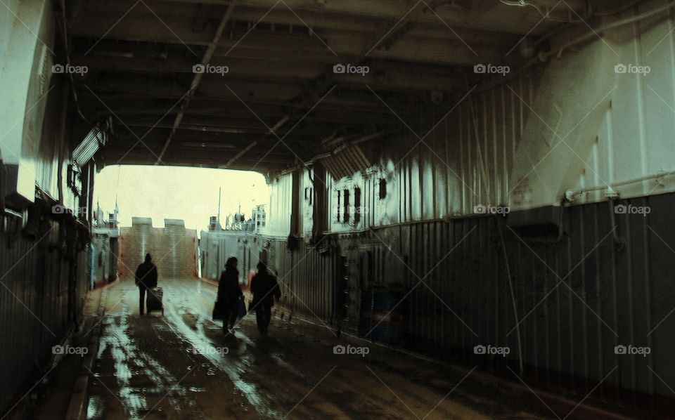 Dark tunnel with people in Saint Petersburg, Russia