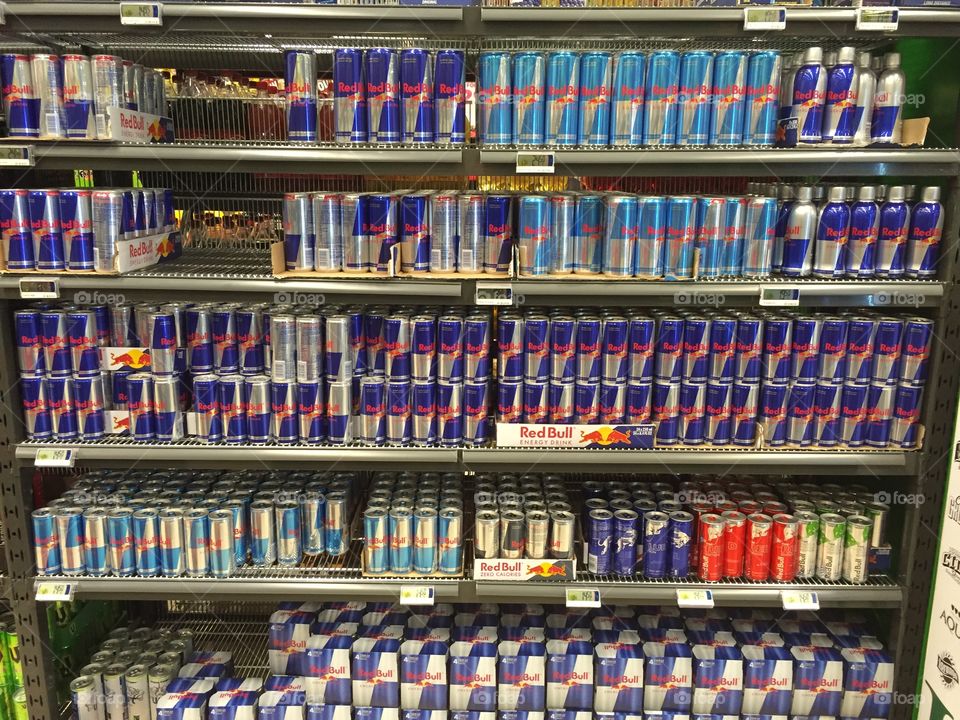 Redbull energy drink in a local store.