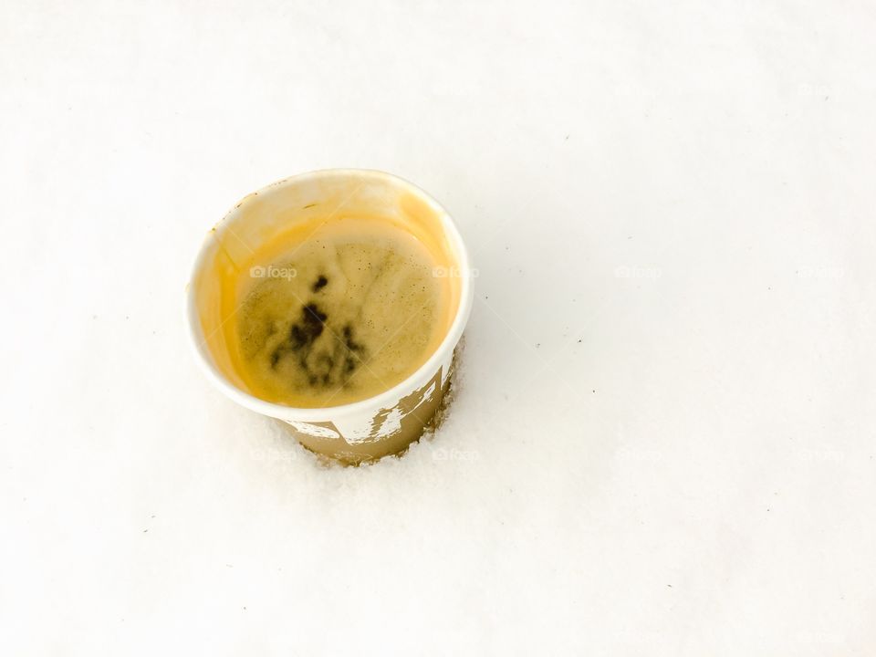 High angle view of coffee in snow