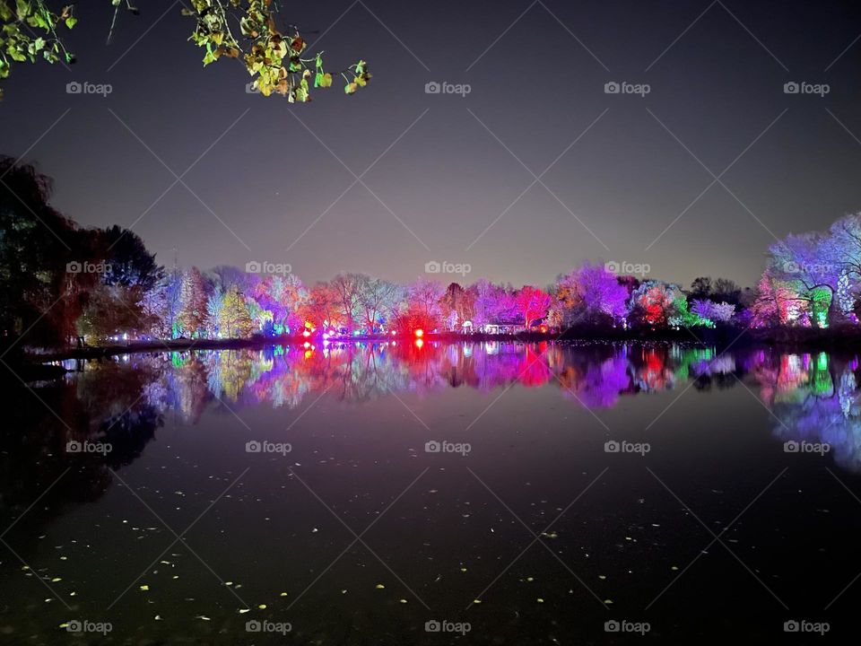Reflection on the lake of colored lights...