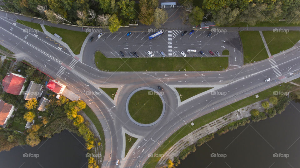 Parking and round road from above 