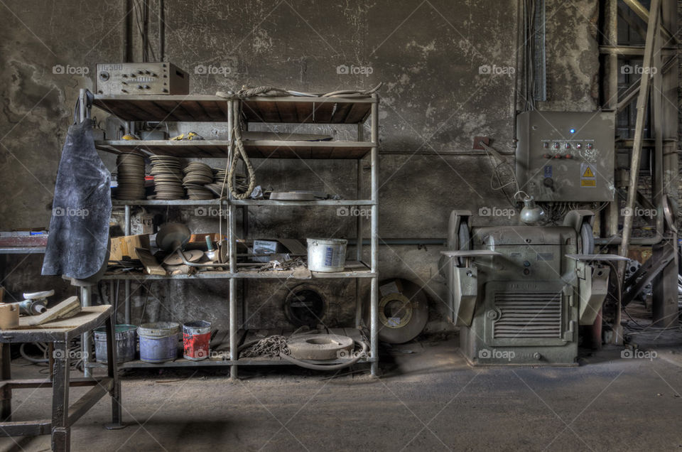 Old shelf for tools in an old abandoned workshop