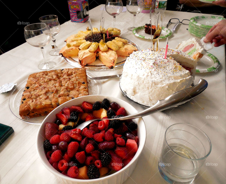 Fruit and dessert. Easter brunch 