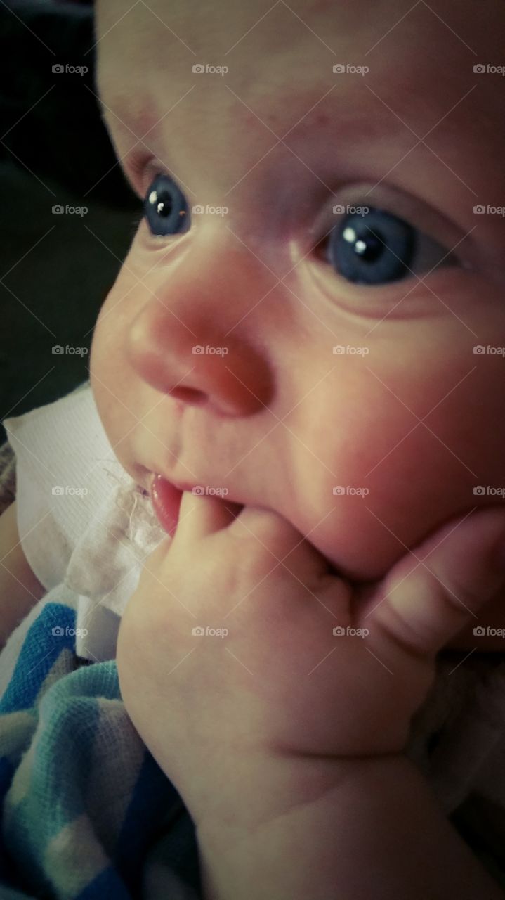 Close-up of baby putting finger in the mouth