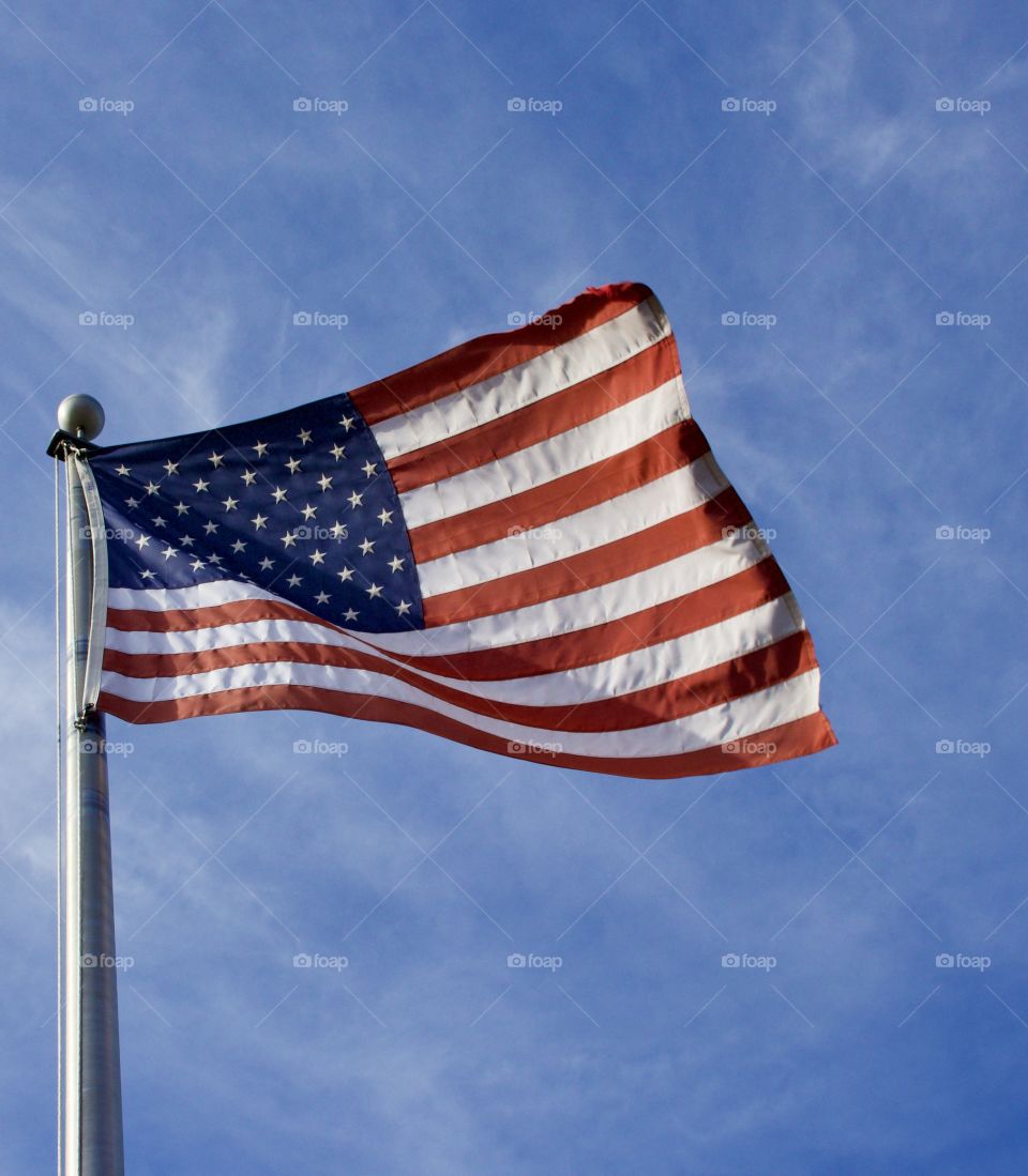 American flag waving in the breeze 