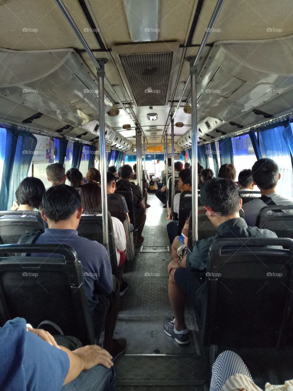 The commuting by bus in Bangkok, Thailand.