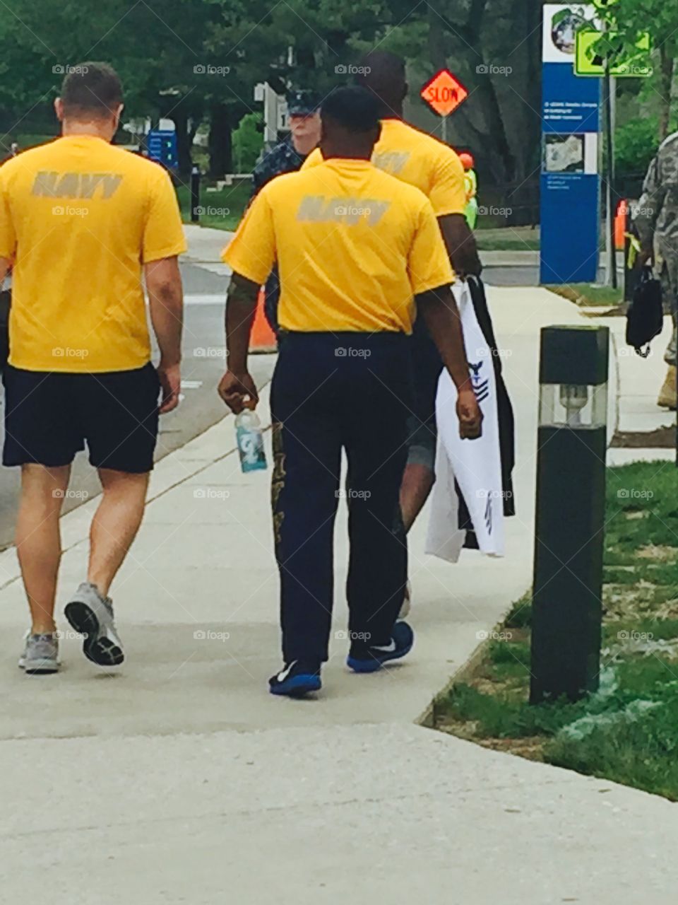 Navy Military officers walking exercise 