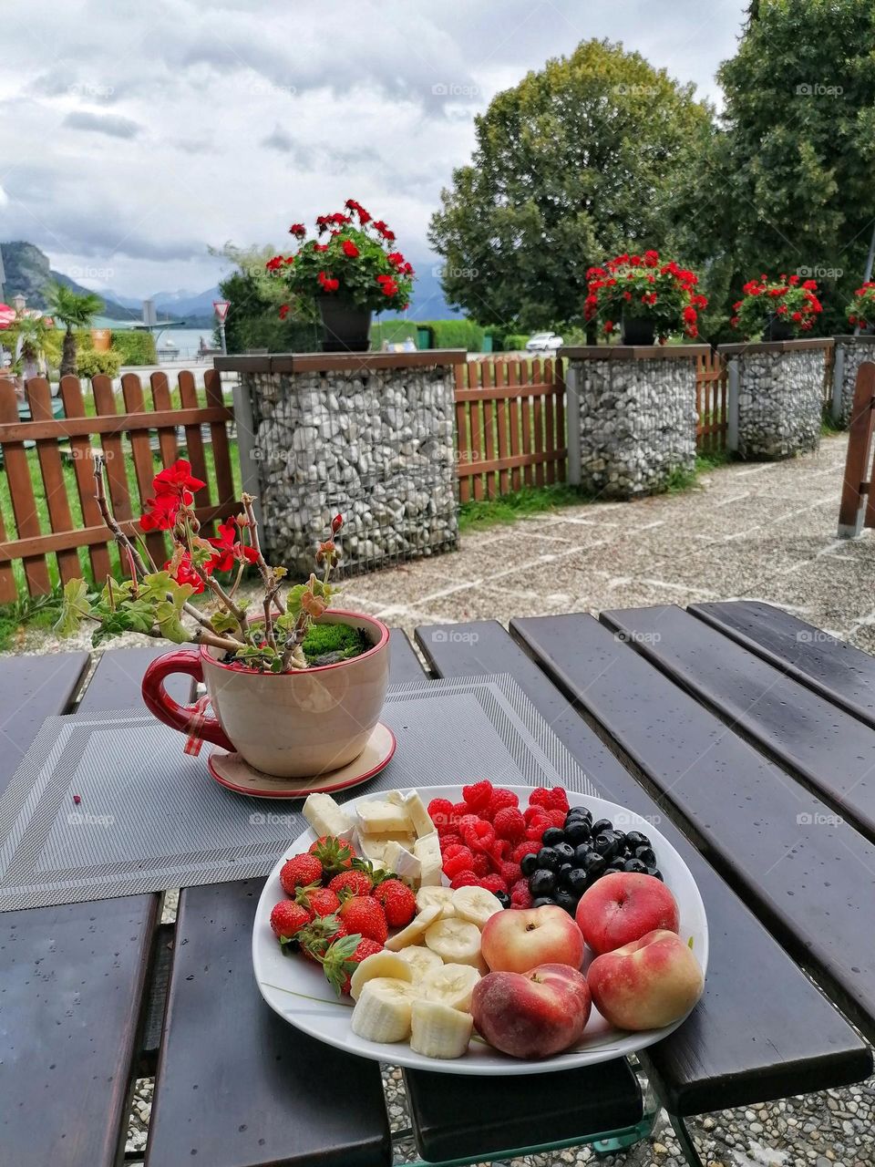 Fruits plate in the garden