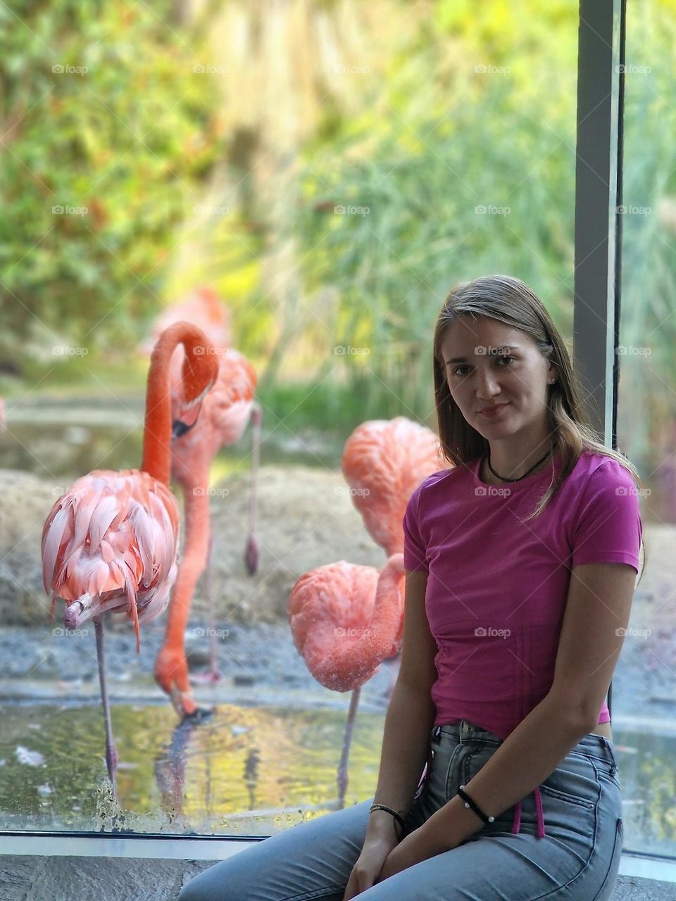 portrait with flamingo