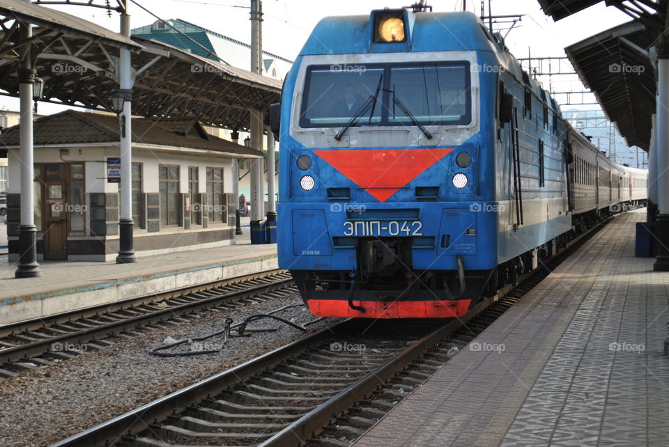 Arrival of a train at the railway station of Krasnoyarsk Goode. The TRANS-Siberian railway.