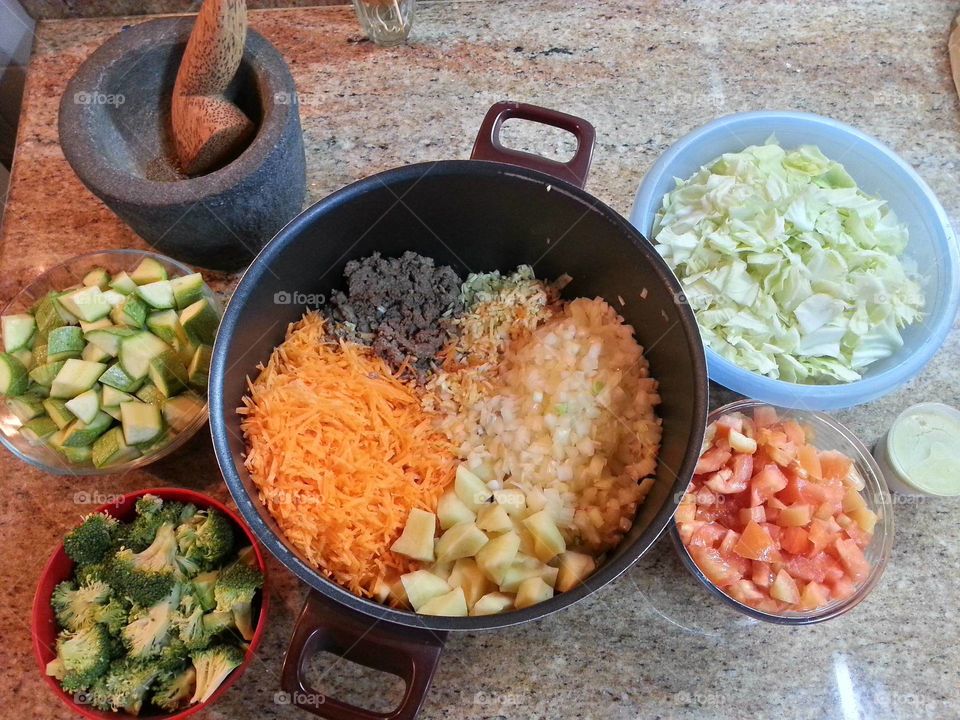 Cooking soup. Healthy vegetable and meat soup