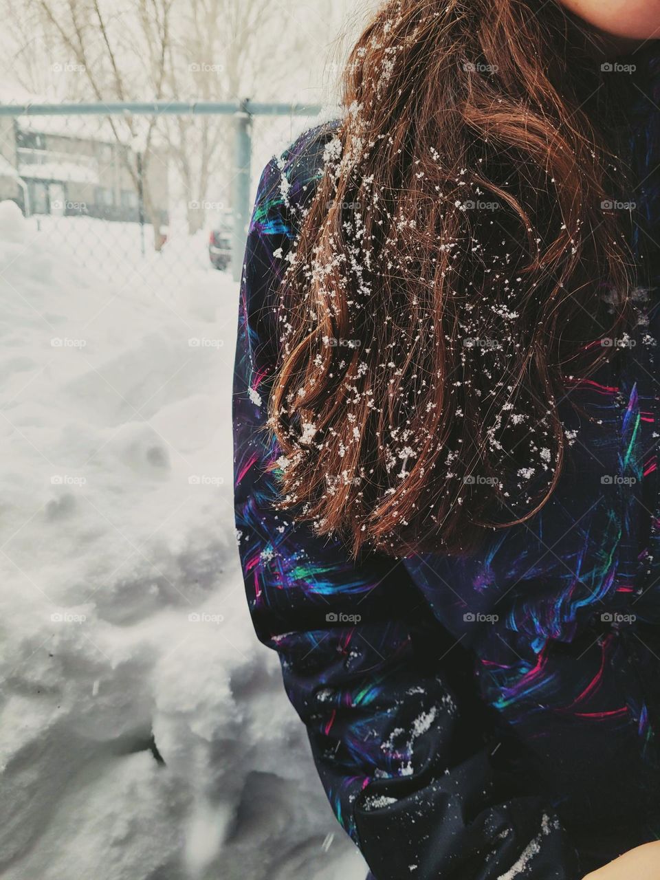 hair covered in snow