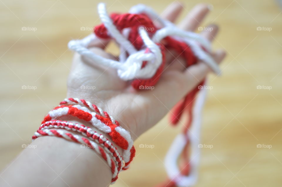 Handmade bracelet red white 