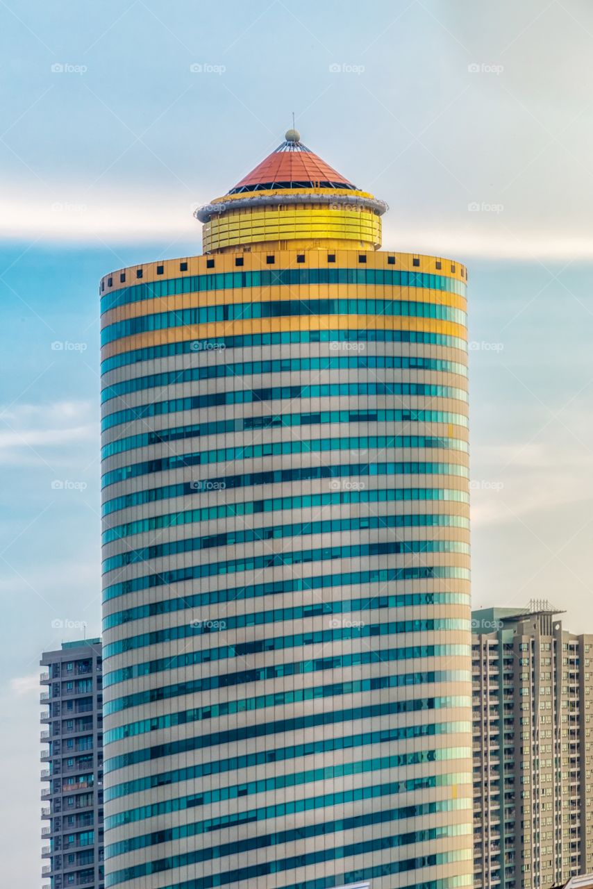 Beautiful skyscraper in front of blue sky background in Bangkok Thailand