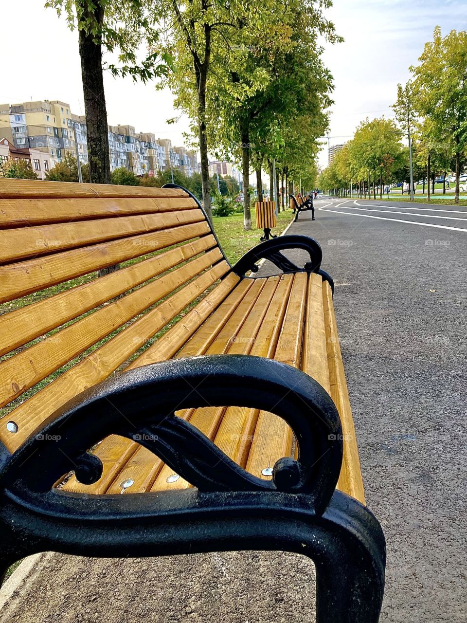 city alley with benches