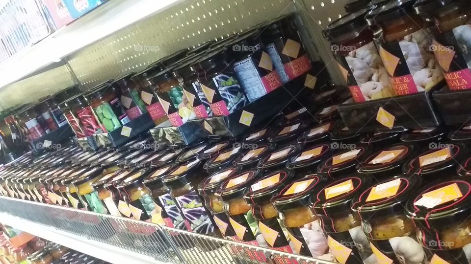 Grocery store - filled shelves with food cans!