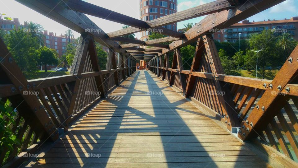 Symmetrical wooden bridge