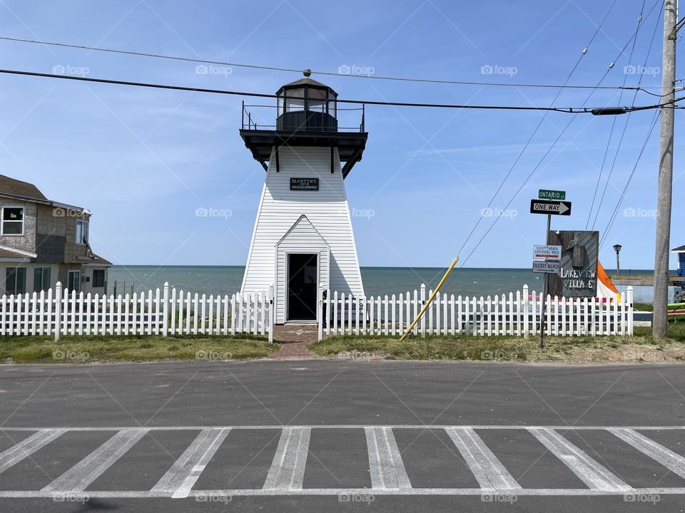 Tiny little lighthouse on the shore of Lake Ontario, New York