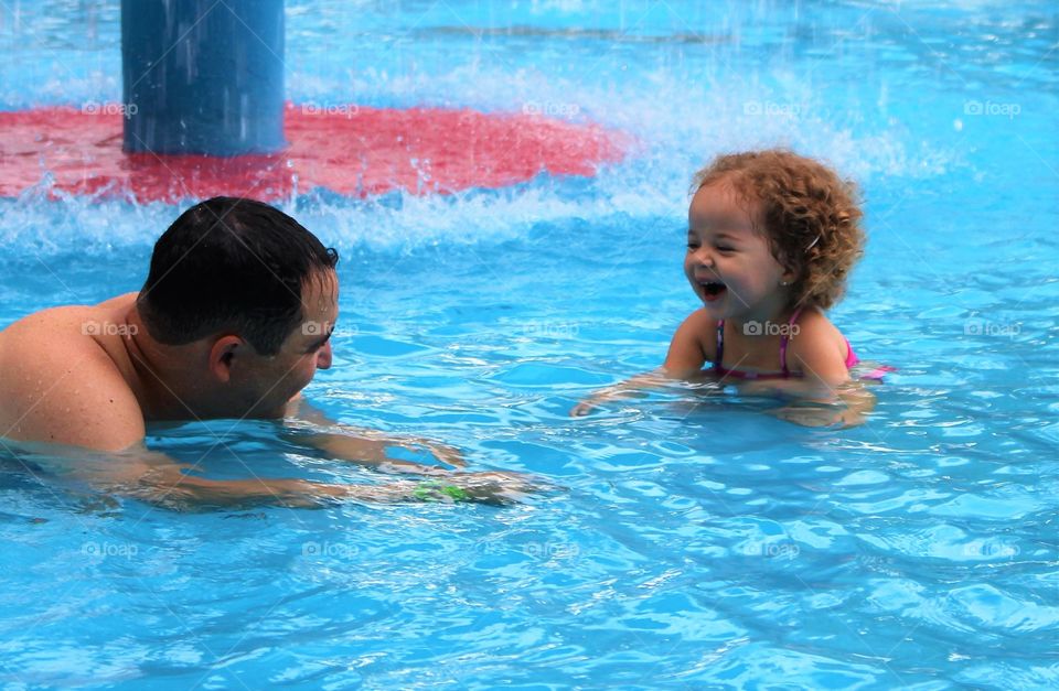 girl, dad, pool