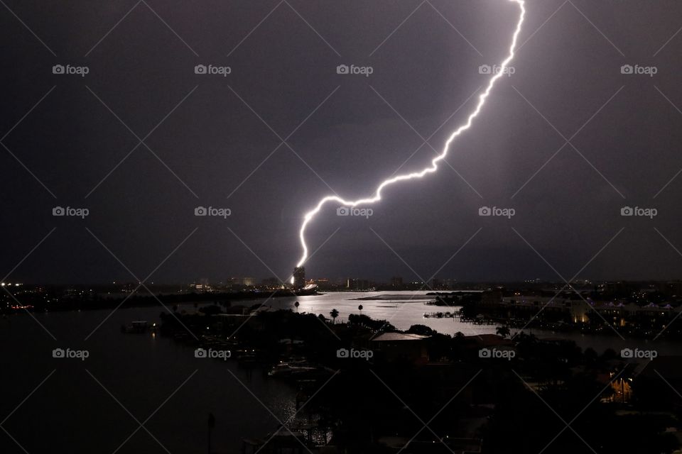 Thunderstorm with lightning in Clearwater Florida, stormy weather 
