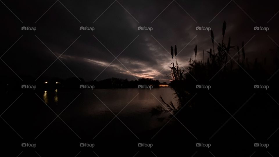 Beauty is in Night after Gorgeous Sunset-Twilight. Sunset that doesn’t want to Dye. Last light of the day. Reflections on Lakebed Cat Tail absorbing last Sliver of Light.