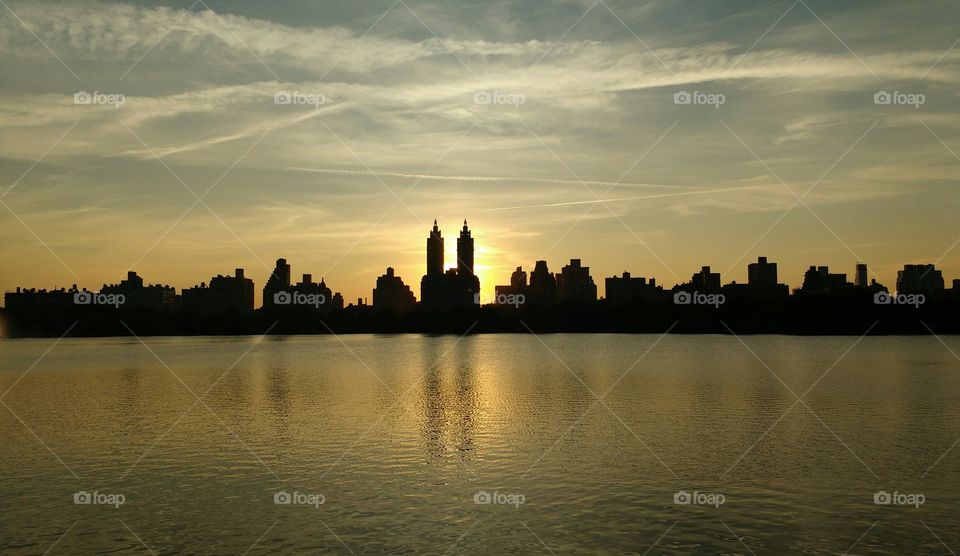 Silhouette of buildings at sunset