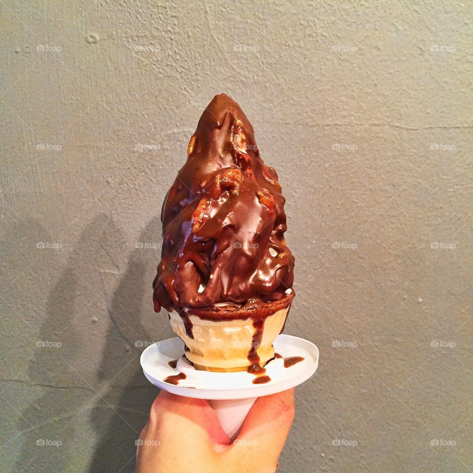 Caramel Chocolate Ice Cream Cone