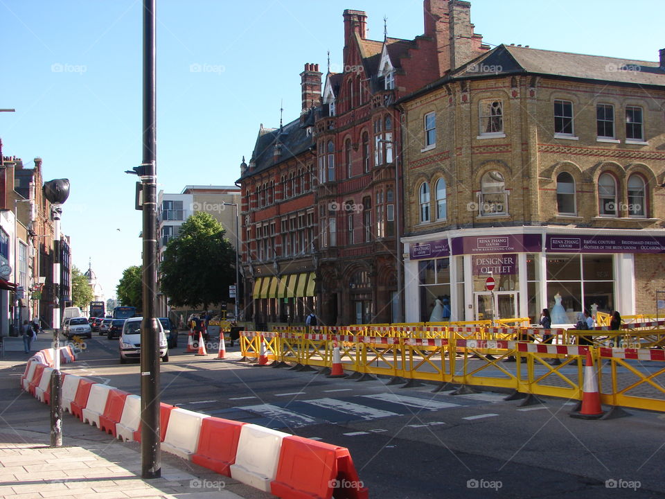 # city# UK# Southampton# road# work in progress# fence# zebra crossing# car#