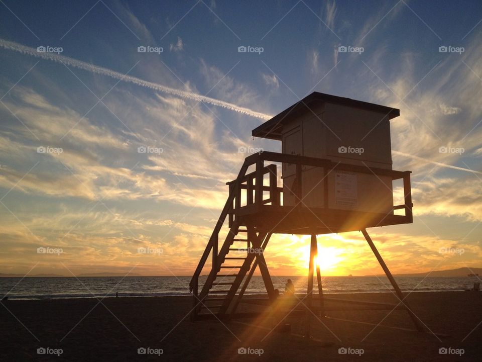Lifeguard tower sunset