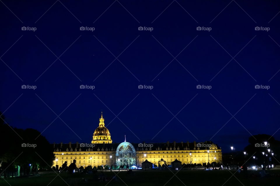 Illuminated Invalides in the night Paris