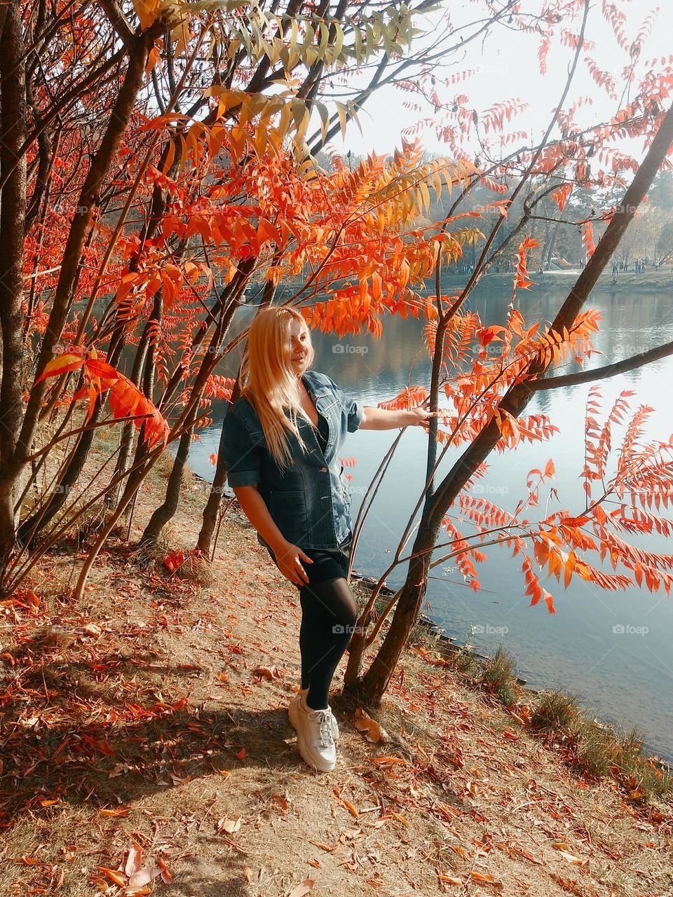 beautiful autumn girl posing on the background