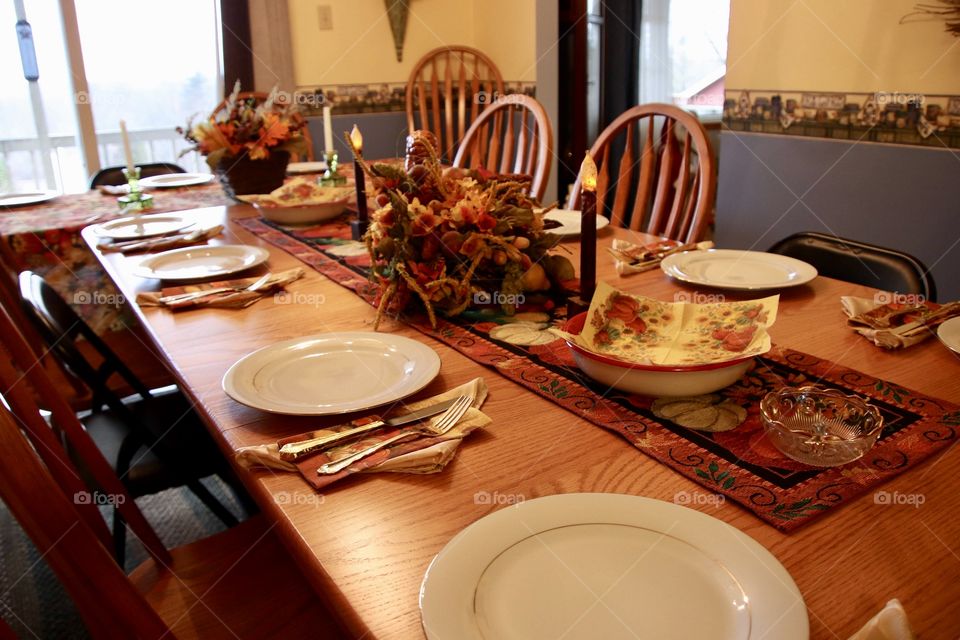 Dining room set for family dinner