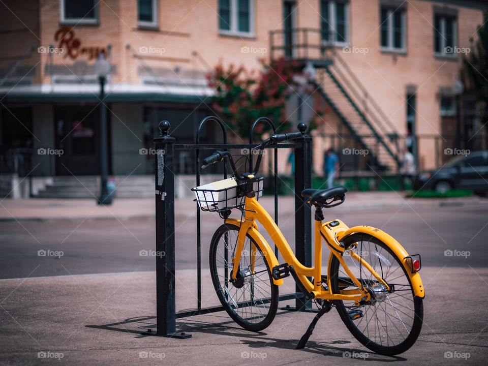 Yellow Bike in Downtown Bryan, Texas
