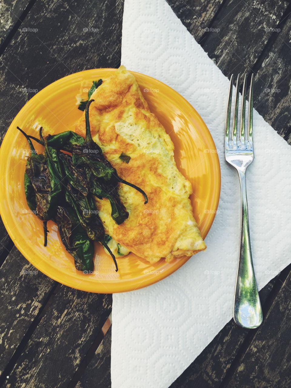 Veggie omelet and shoshito peppers