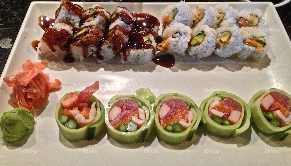Yummy sushi!. Plate of sushi
